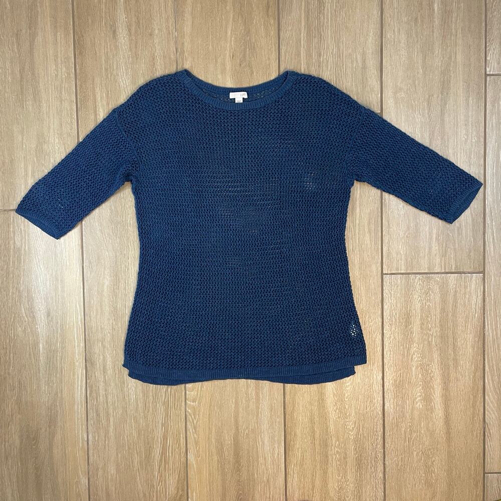 J.Jill Linen Cotton Open Knit Sweater Top Women’s Medium Blue Lightweight